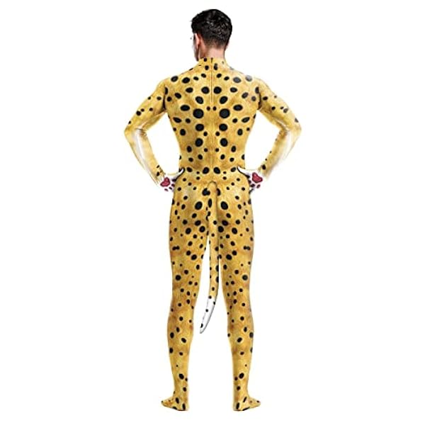 Animal Cosplay Kostymer Leopard Helkropps Jumpsuit 3D Print Performance Bodysuit med Svans Fancy Dress Kostym for Halloween Carnival Christmas (Color : Men, Size : M(Bust 80cm))